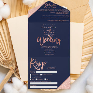Rosa dourado tipografia marinho casamento azul
