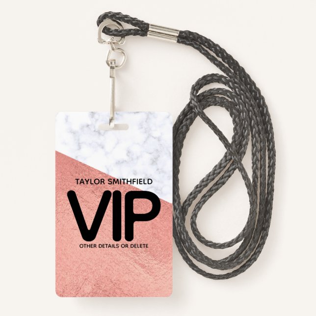 Rosa dourado trendê VIP lanyard crachá personaliza (Frente com cordão)