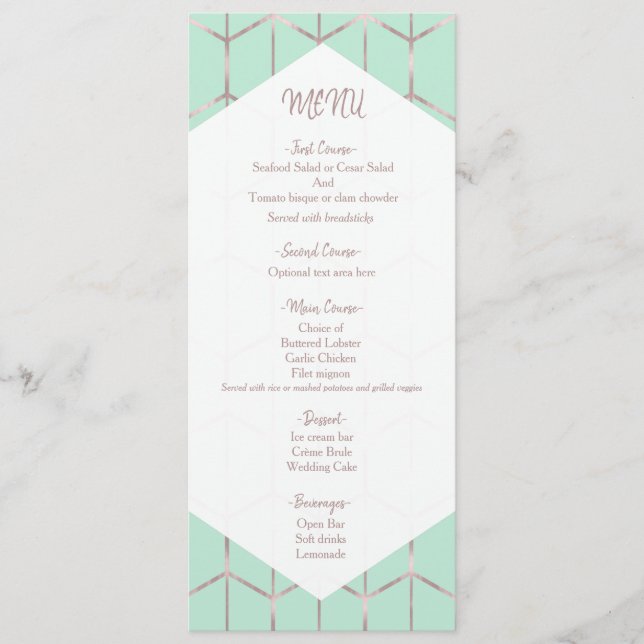 Rosa Dourado Verde Menta Geométrico Chic Menu de C (Frente)