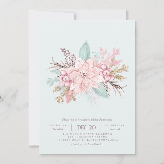 Rosa É a Temporada Convite de Jantar de Fim de Ano (Frente)