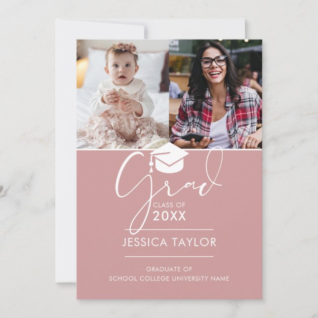 Rosa E Agora 3 Anúncio De Graduação De Fotos (Frente)