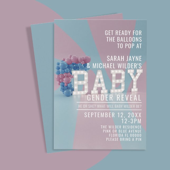 Rosa e Azul Ele ou Ela Revelam Convite (Pink and Blue Gender Reveal Baby Shower Invitation. Just add your party details)