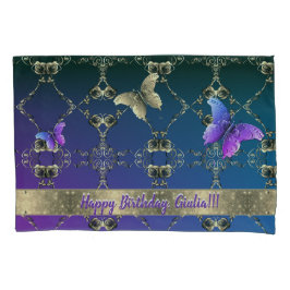 Rosa e Borboleta Azul Roxo Pillowcase