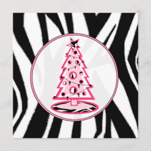 Rosa e convite da árvore de Natal do impressão da