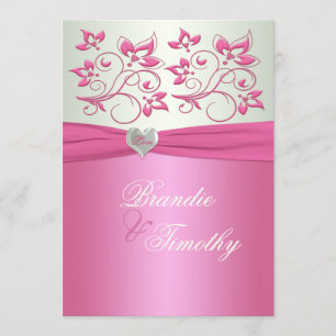 Rosa e II floral verde pálido convite Wedding