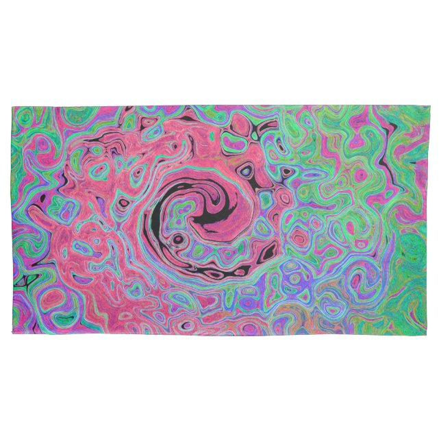 Rosa e Verde Lima Groovy Abstrato Retro Espiral (Frente-Esquerda)