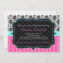 Rosa, Elegante, Convite para Chá de fraldas Damask
