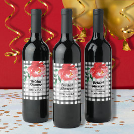 Rosa em Etiquetas de Vinho com Xadrez Preto e Bran