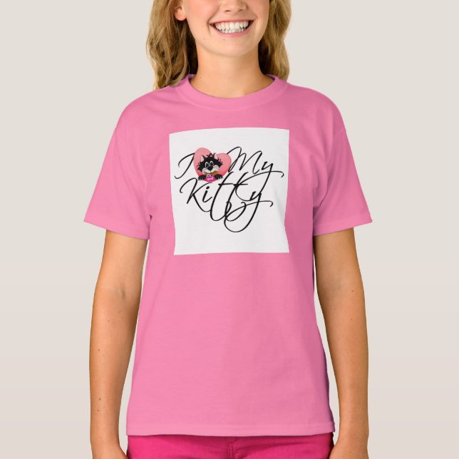 Rosa eu amo meus camiseta e presentes do gatinho (Frente)