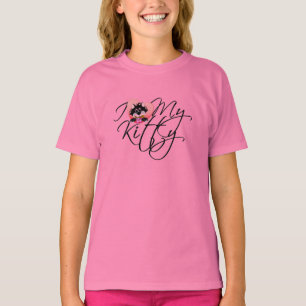 Rosa eu amo meus camiseta e presentes do gatinho
