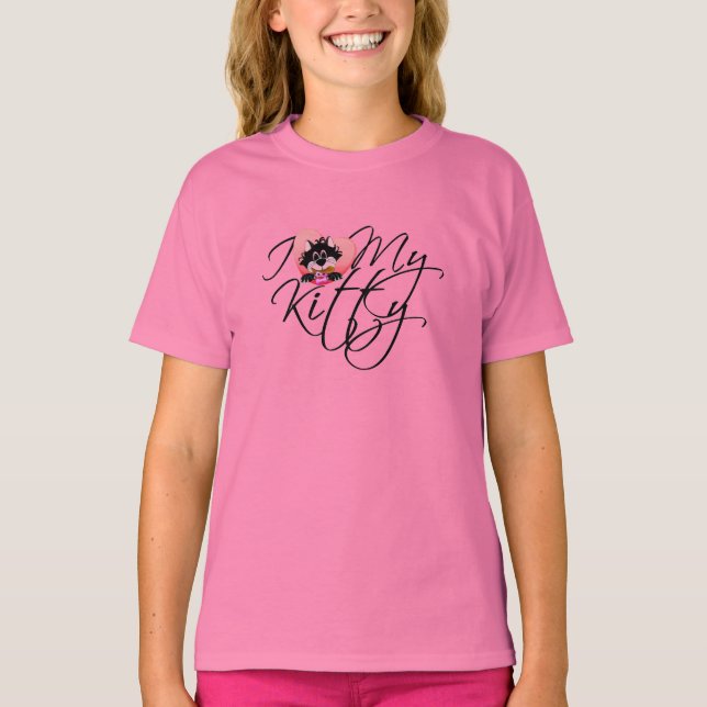 Rosa eu amo meus camiseta e presentes do gatinho (Frente)