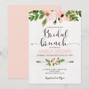 Rosa Floral de Aquarela Convite Bridal Brunch