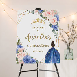 Rosa Floral de Blush Chic Blue Quinceañera Bem-vin