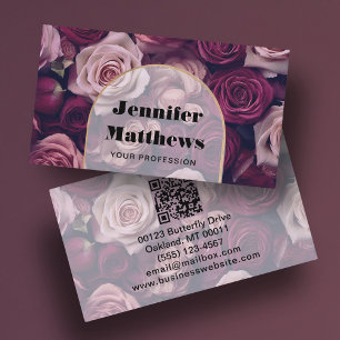 Rosa Floral Elegante Cartão de visita de Código QR