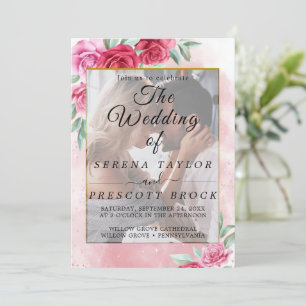Rosa Floral Elegante Vellum Convite para Casamento