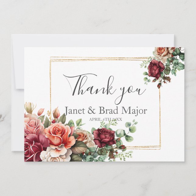 Rosa Floral Eucalipto Casamento Agradecimento (Frente)