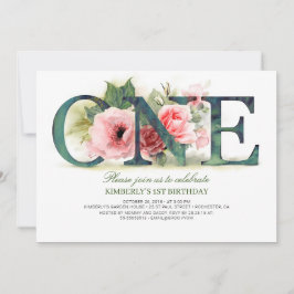 Rosa Floral ONE | CONVITE DE FESTAS PRIMEIRO ANIVE