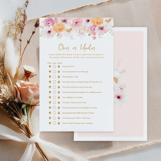 Rosa Floral Sobre ou Sob Jogo Bridal (Garden Party Over or Under Bridal Shower 
 Game)