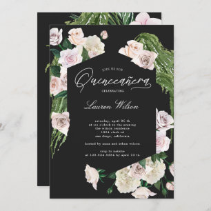 rosa floral tropical Quinceanera Convite
