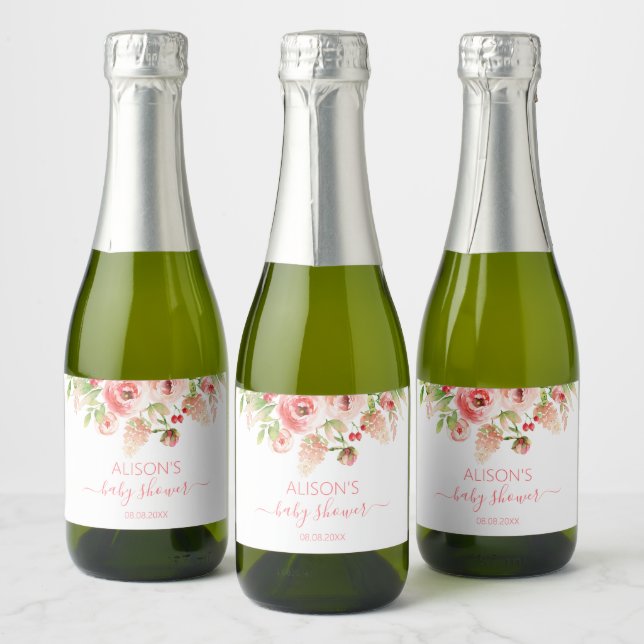 Rosa Floral Verde Menina Churrasco de Bebê Mini (Garrafas)