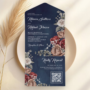 Rosa Floral Vermelho Borgonha Código QR Casamento 