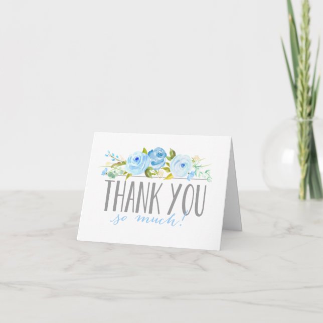 Rosa Garden Blue | Cartões de agradecimentos (Frente)