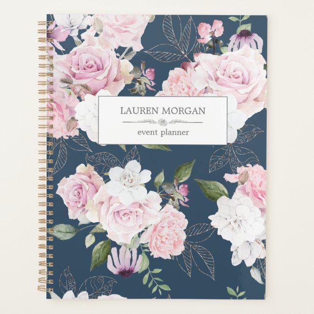 Rosa Garden Blue | Planejador Personalizado (Frente)