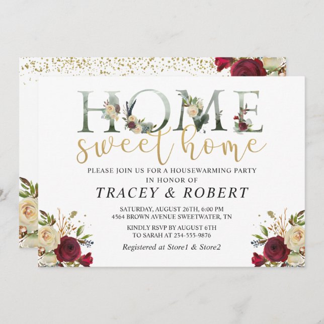 Rosa Garden Home Sweet Home Domicílio Convite (Frente/Verso)