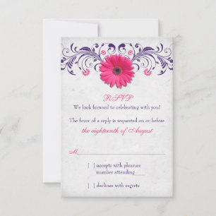 Rosa Gerber Daisy Roxo Cinza Floral Casamento RSVP