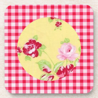 Rosa Gingham Floral Cork Porta copos
