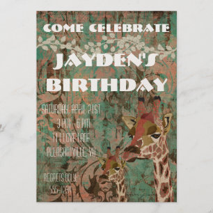 Rosa Girafas Damasco Convite de Aniversário