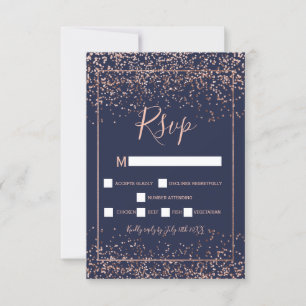 Rosa gold confetti marinho typografia azul rsvp