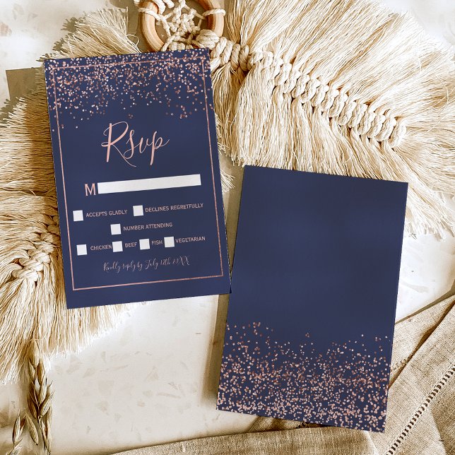 Rosa gold confetti marinho typografia azul rsvp (Criador carregado)