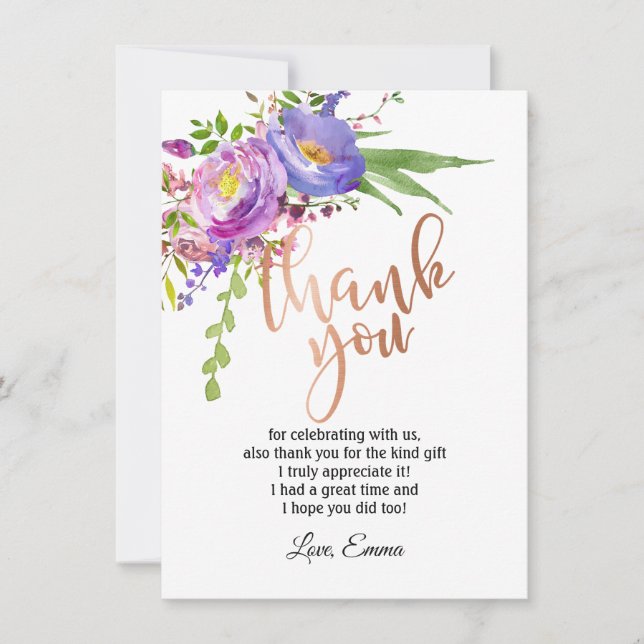 Rosa Gold Foil , cartões de agradecimentos (Frente)