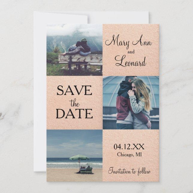 Rosa gold Guardar o cartão com fotos de data (Frente)