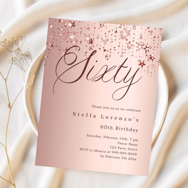 Rosa gold stars orçamento 60º convite de aniversár (Criador carregado)