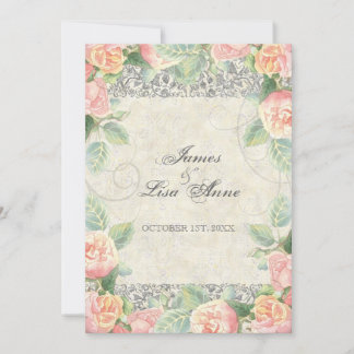 Rosa Inglês, Convite para Casamento Peach & Silver
