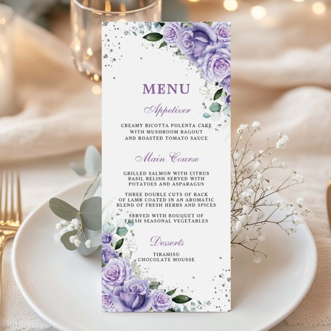 Rosa Lavanda Lilás Flora Menu de Casamento Nupcial (Criador carregado)