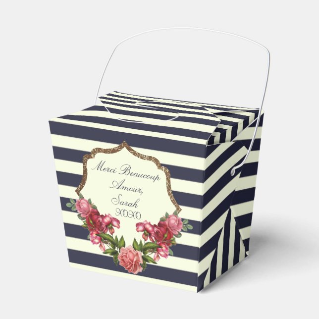 Rosa Marinho Blue Stripes e Douradas Caixas de Fav (Frente)