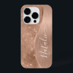 Rosa Metálico - Largura Dourada Personalizada<br><div class="desc">Personalize facilmente este rosa dourado com metal escovado e capa de telefone brilhante com padrão de brilho com seu próprio nome personalizado.</div>