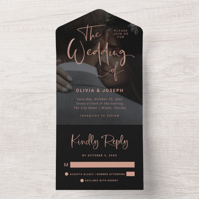 Rosa moderno Dourado e cobertura preta | Casamento (Interno)