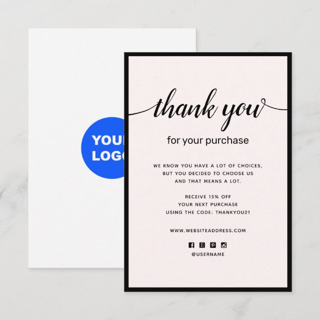 Rosa Obrigado pelo seu Cartão de Nota de Compra (Frente/Verso)