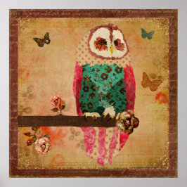 Rosa Owl Poster vintage