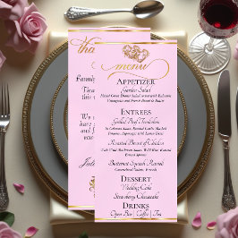 Rosa Pastel/Dourado - Corações & Menu de Agradecim