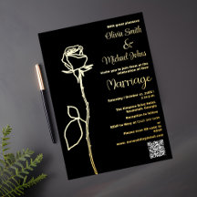 Rosa preto e Dourado código QR Convite para Casame