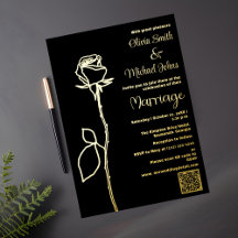 Rosa preto e Dourado código QR Convite para Casame