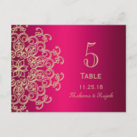 ROSA QUENTE E CARTÃO INDIANO DO NÚMERO DA MESA DO