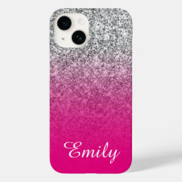 Rosa Quente e Prata Glitter Ombre Personalizado