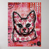 Rosa Quente Laranja Poster de Gato - Gatinho Brilh