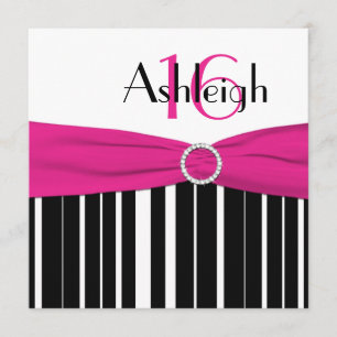 Rosa quente, preto, convite do aniversário do